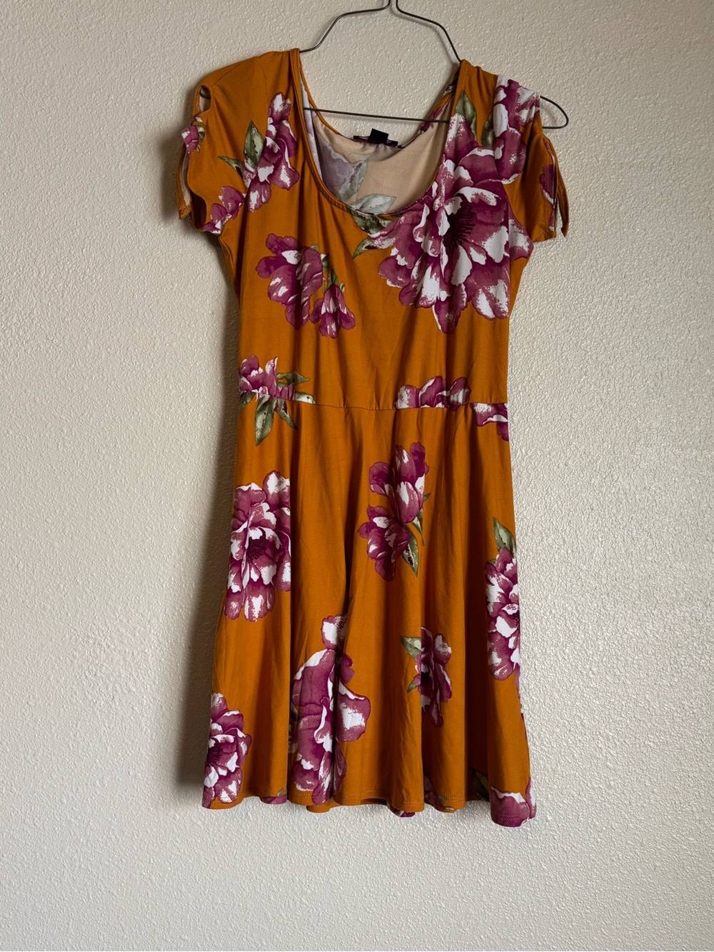 A. Byer Mustard Floral Scoop-Neck Mini Dress